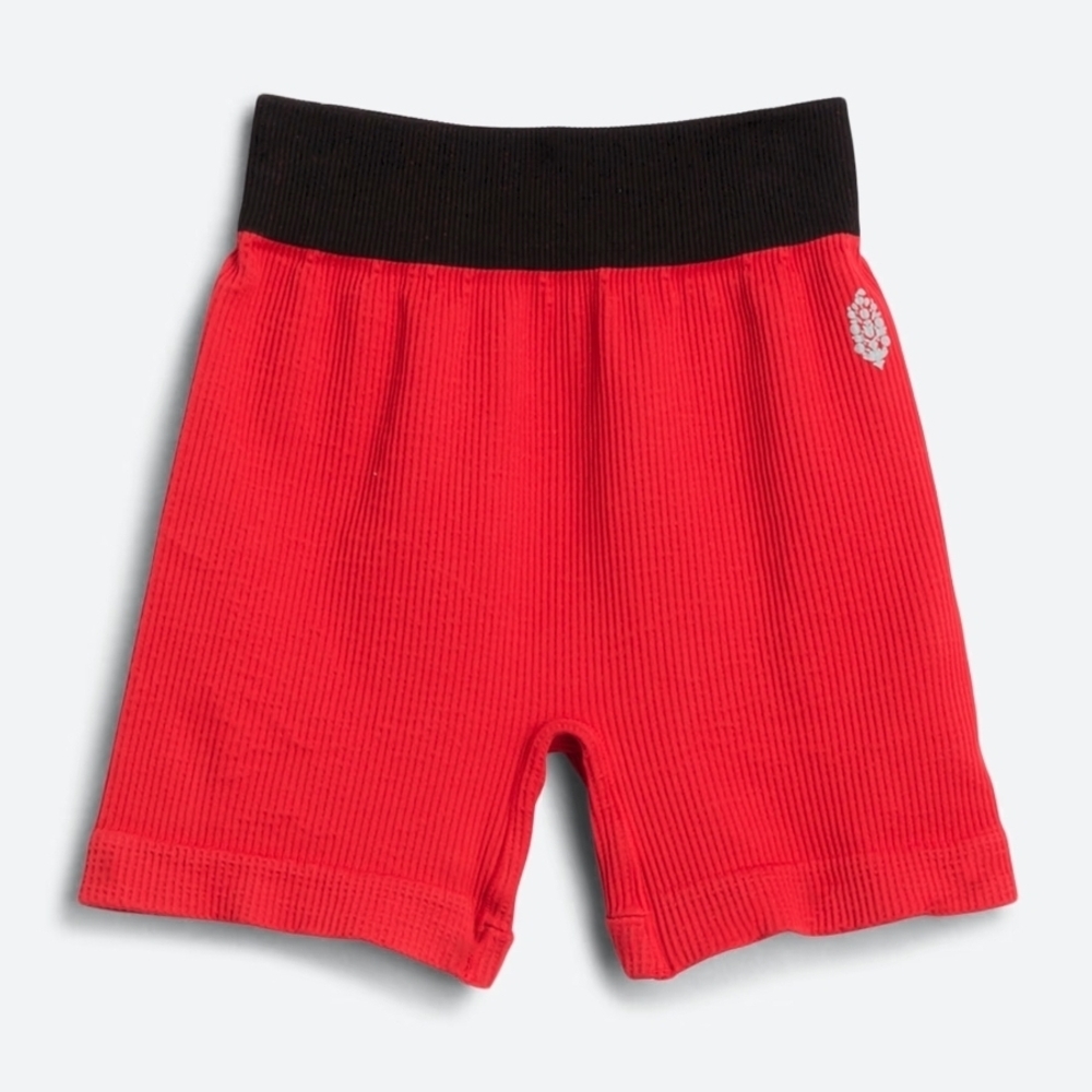Free People Ribbed Red Athletic Shorts with Black Waistband